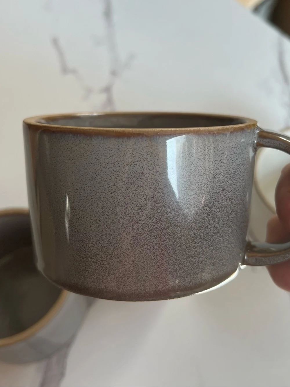 Departo Sturdy Glazed Ceramic Coffee or Tea Mugs Ivory & Slate Grey Set of 4